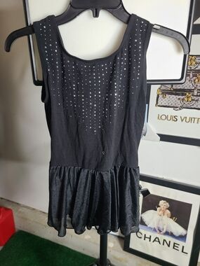 Cat & Jack Black Sleeveless Peplum Tank with Stud Accents